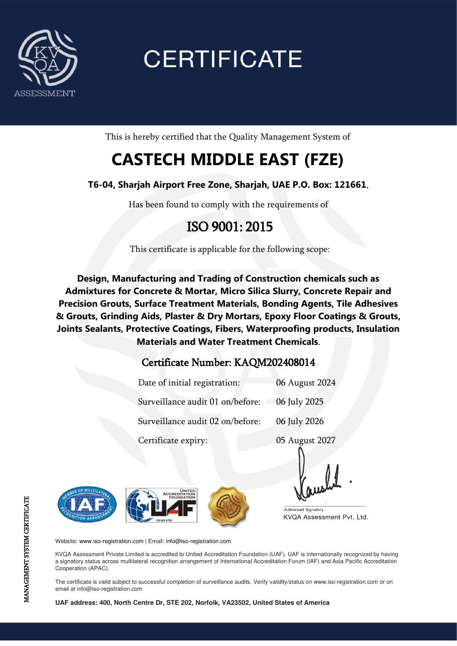 ISO 9001:2015 certificate — CASTECH Middle East (FZE)